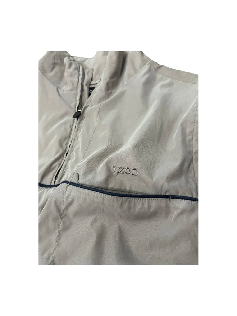 . Izod Pullover Sleeveless Golf 3/4 Zip Jacket Windbreaker Khaki Men’s Size L